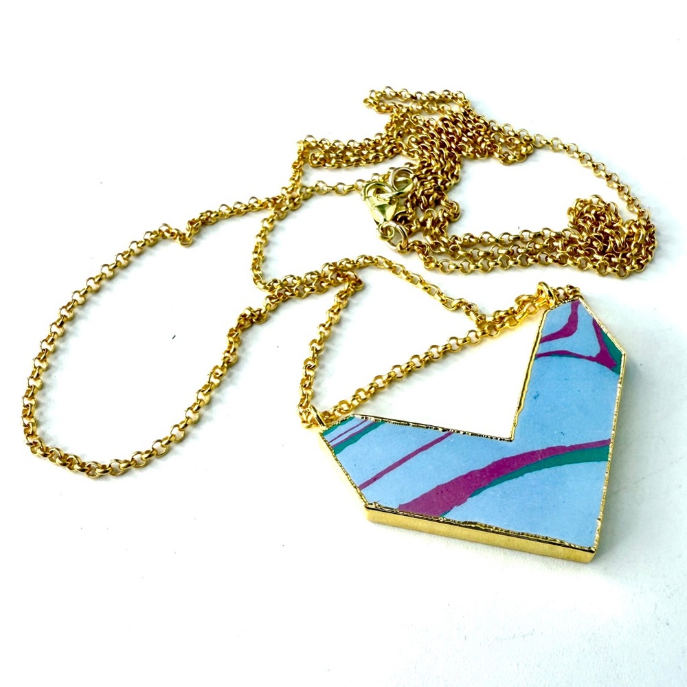 Long Chevron Blue Jasper Pendant Necklace